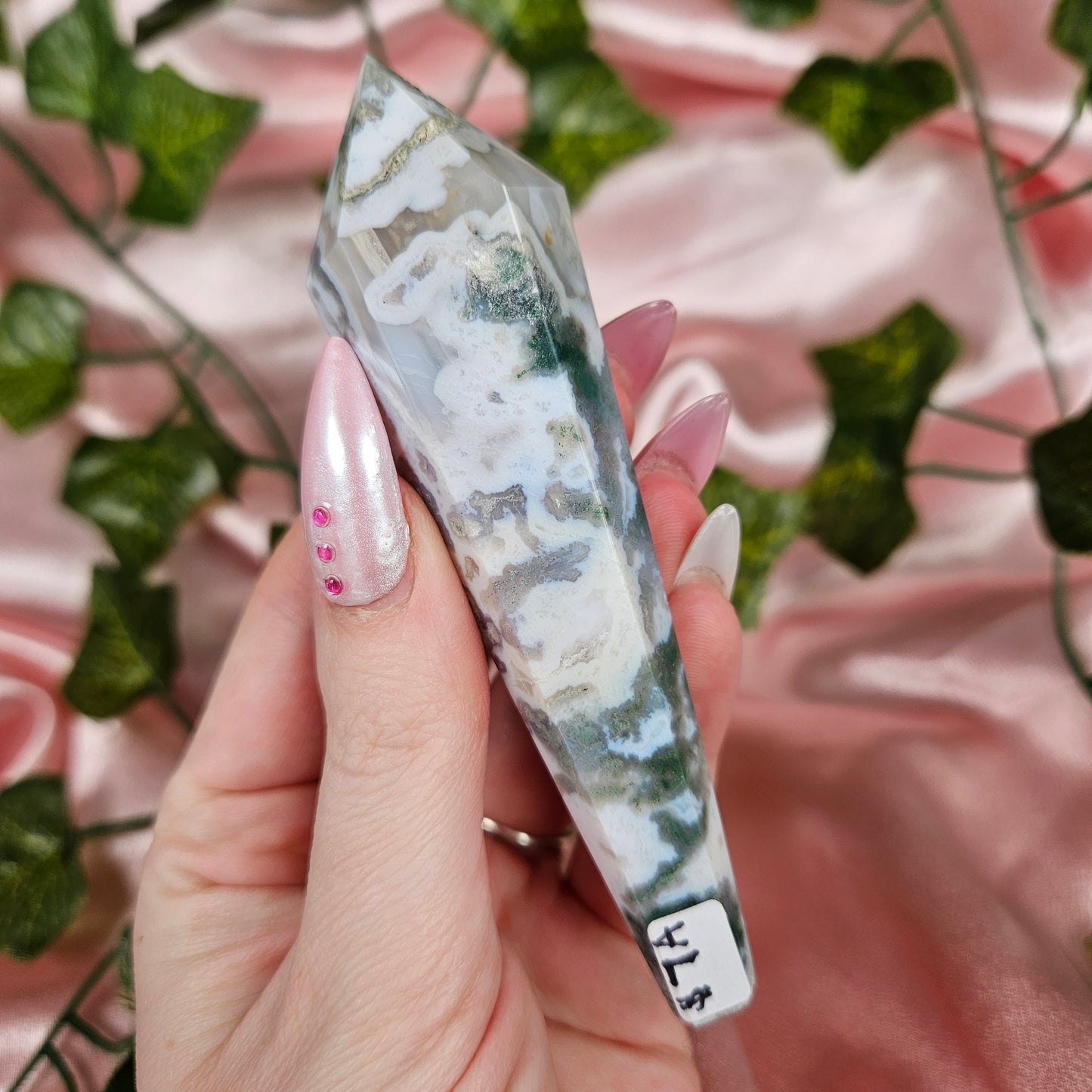 Moss agate wand