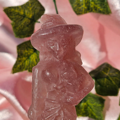 Strawberry quartz witch & cat