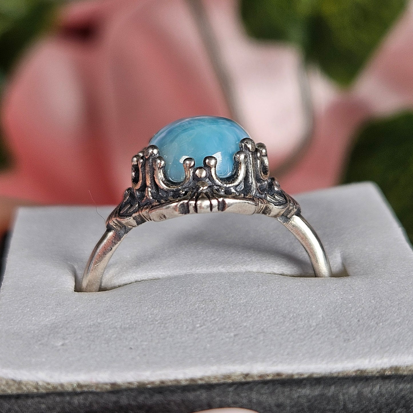 Adjustable S925 larimar ring