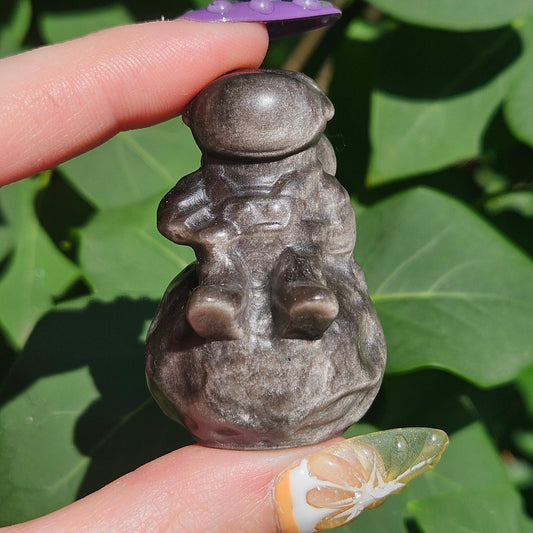 Silver sheen obsidian astronaut & planet